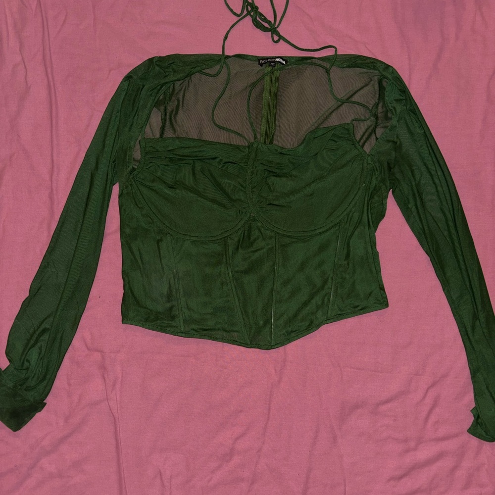 Green sexy mesh top